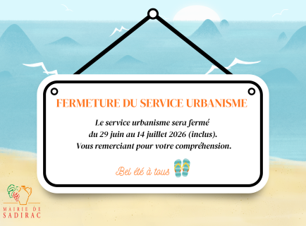 FERMETURE du SERVICE URBANISME du 29 juin au 14 juillet 2026