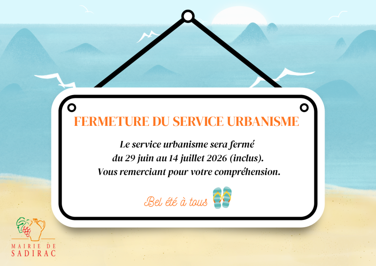FERMETURE du SERVICE URBANISME du 29 juin au 14 juillet 2026