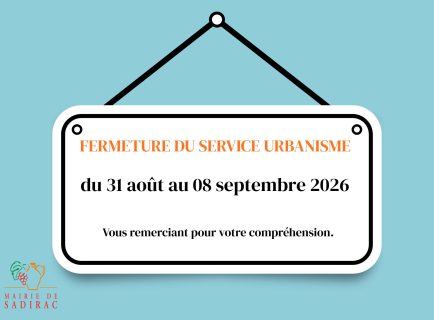 FERMETURE du SERVICE URBANISME DU 31 AOUT AU 8 SEPTEMBRE