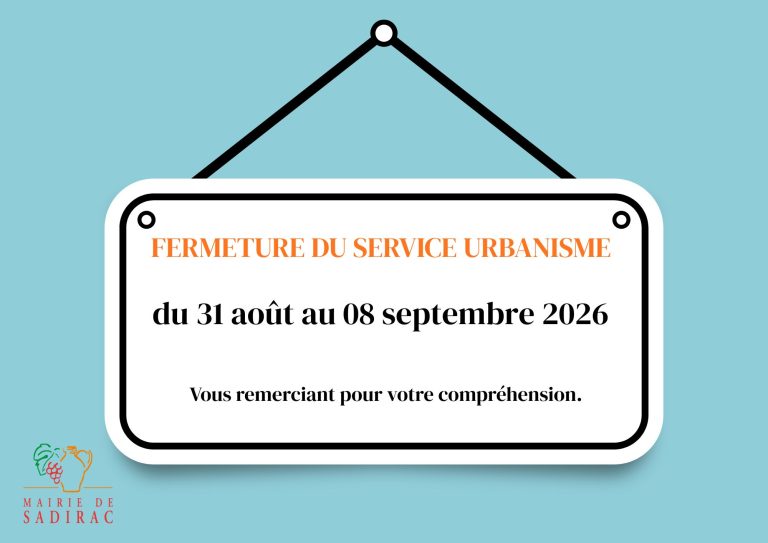 FERMETURE du SERVICE URBANISME DU 31 AOUT AU 8 SEPTEMBRE